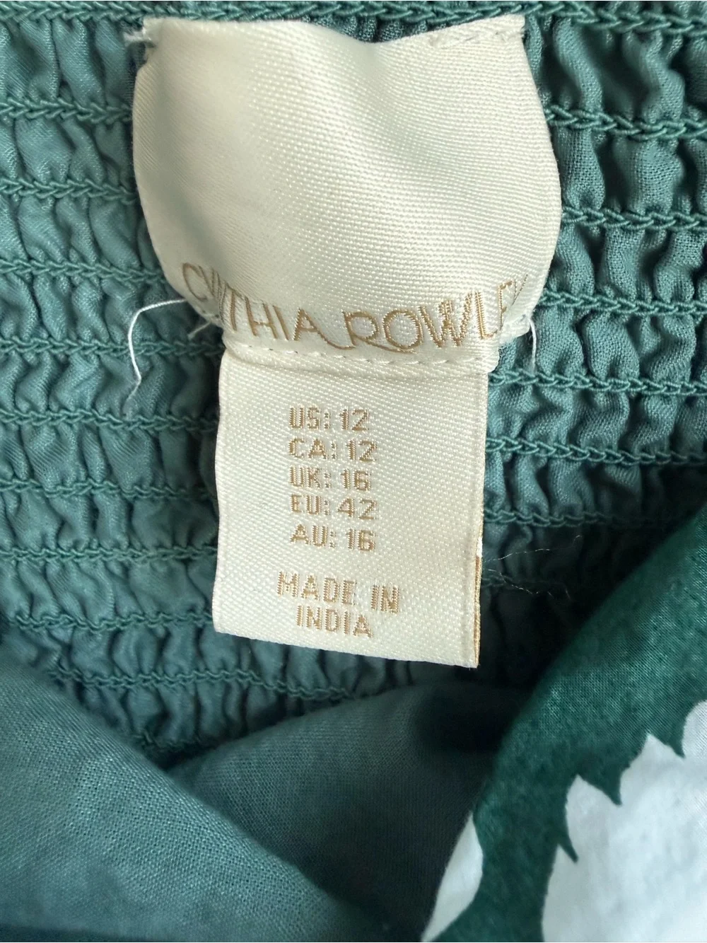 Cynthia Rowley Cotton Dress Sz 12 Green and White Floral - Picture 3 of 5